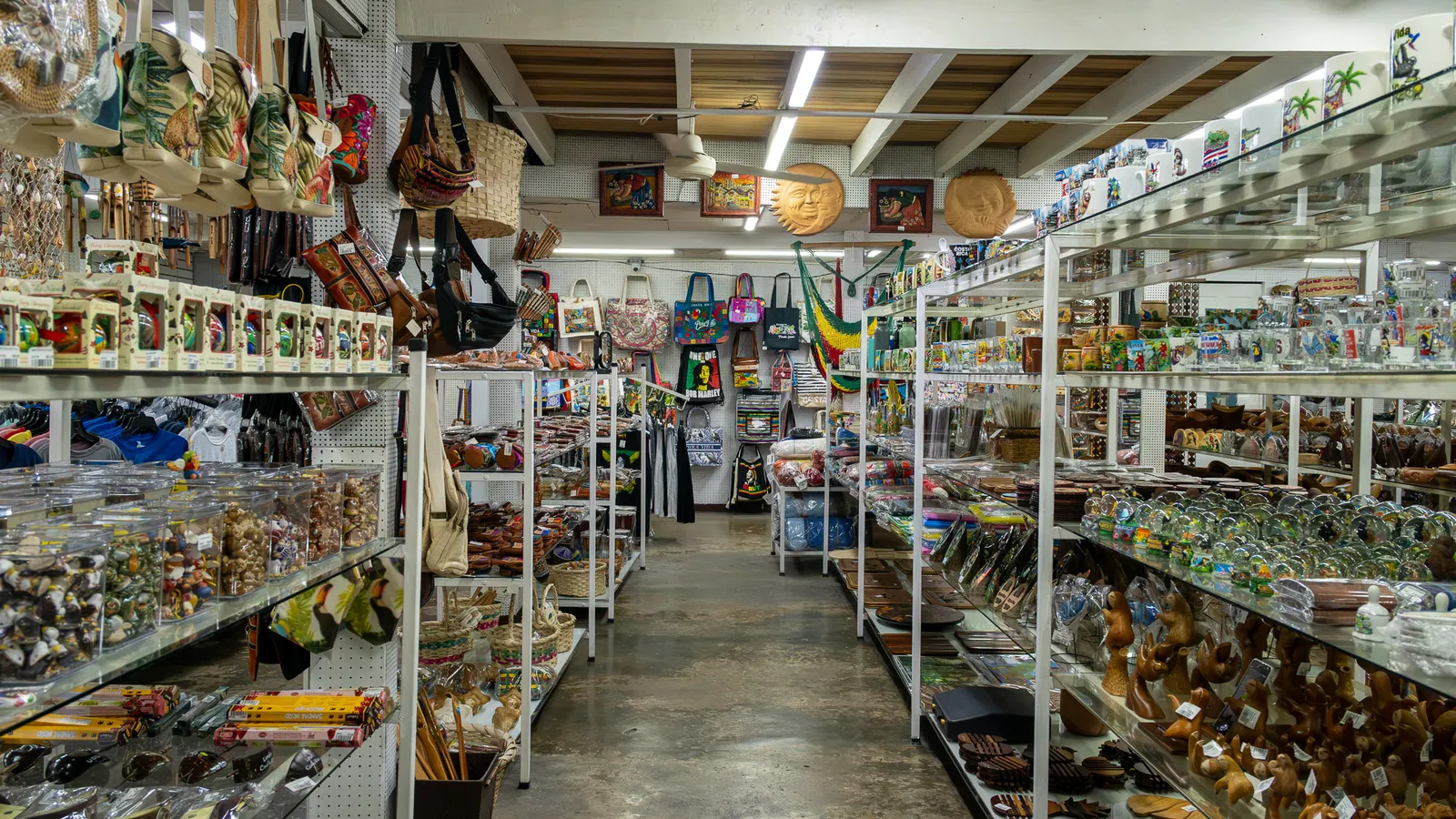 Shop aisle with shelves full of crafts