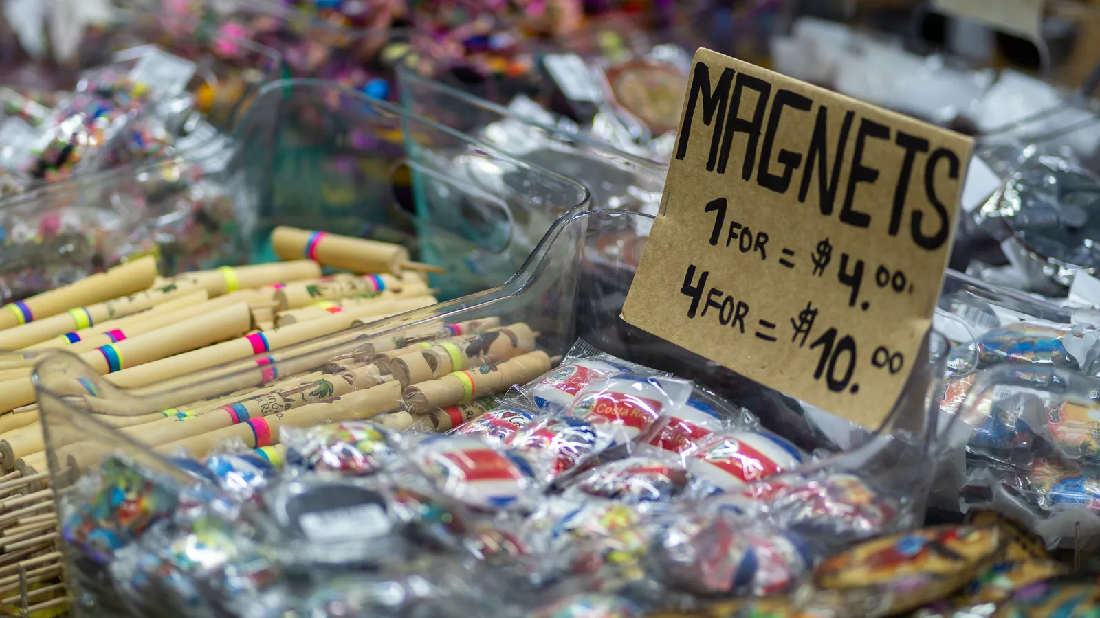 Bin of magnets with a price sign in dollars