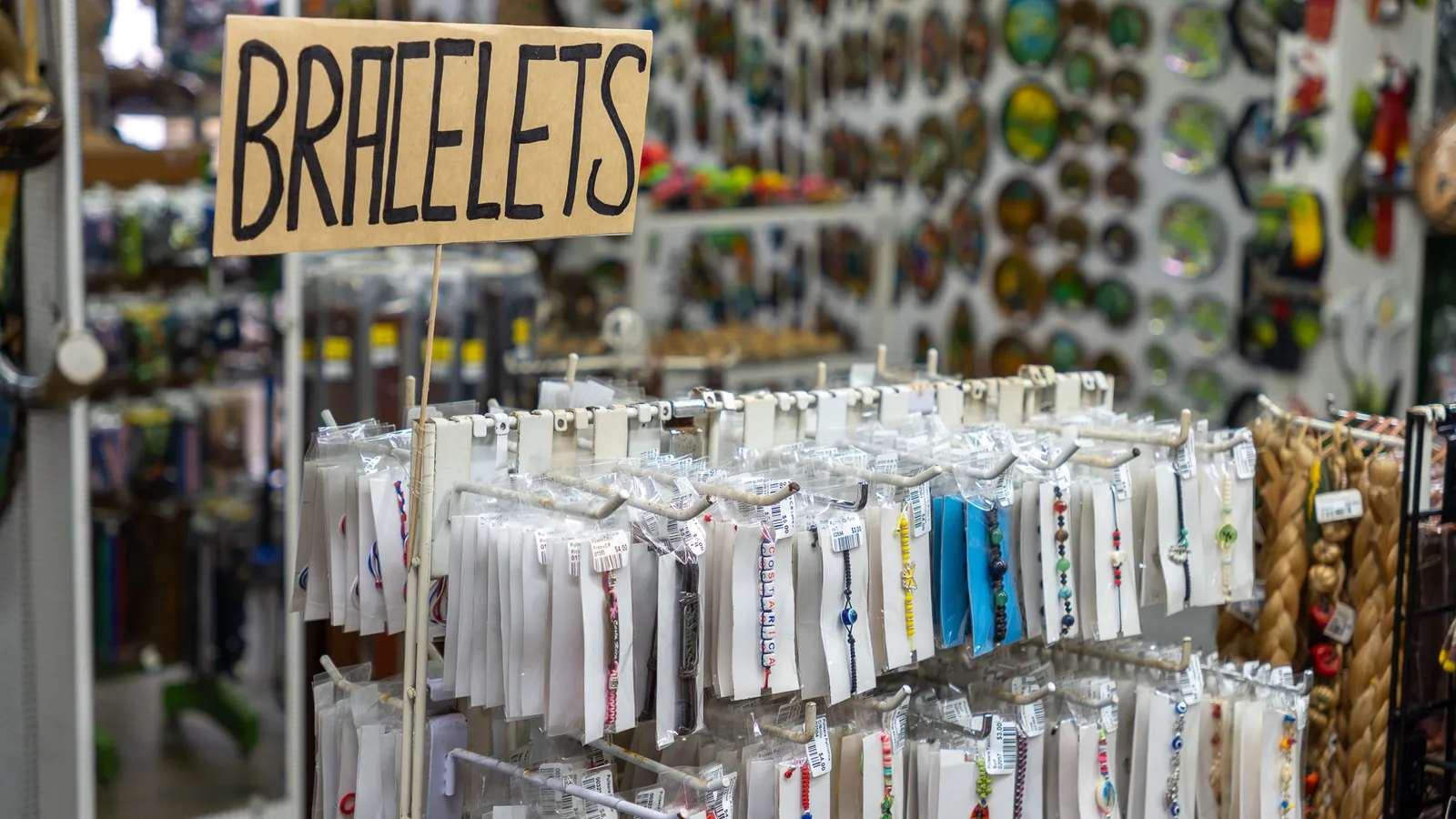 Bracelet display with a “Bracelets” sign