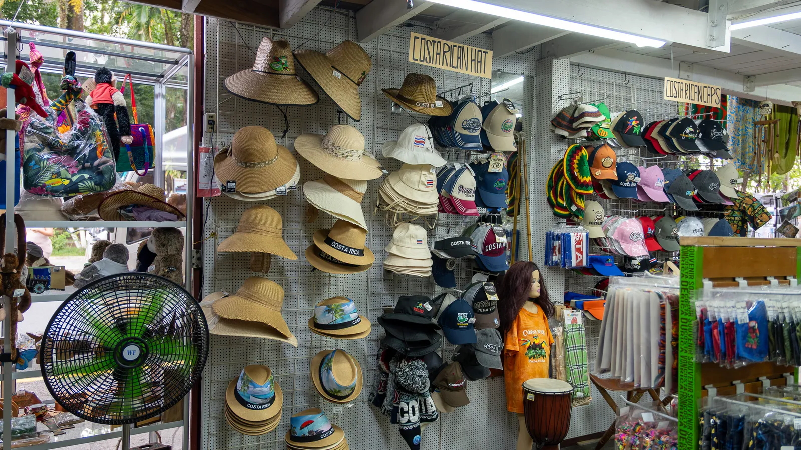 Hats and caps on display